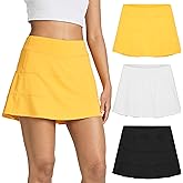 Real Essentials 3 Pack:Women's 14" Pleated Tennis Skorts Golf Skirt High Waisted Athletic Running Casual Shorts with Pockets