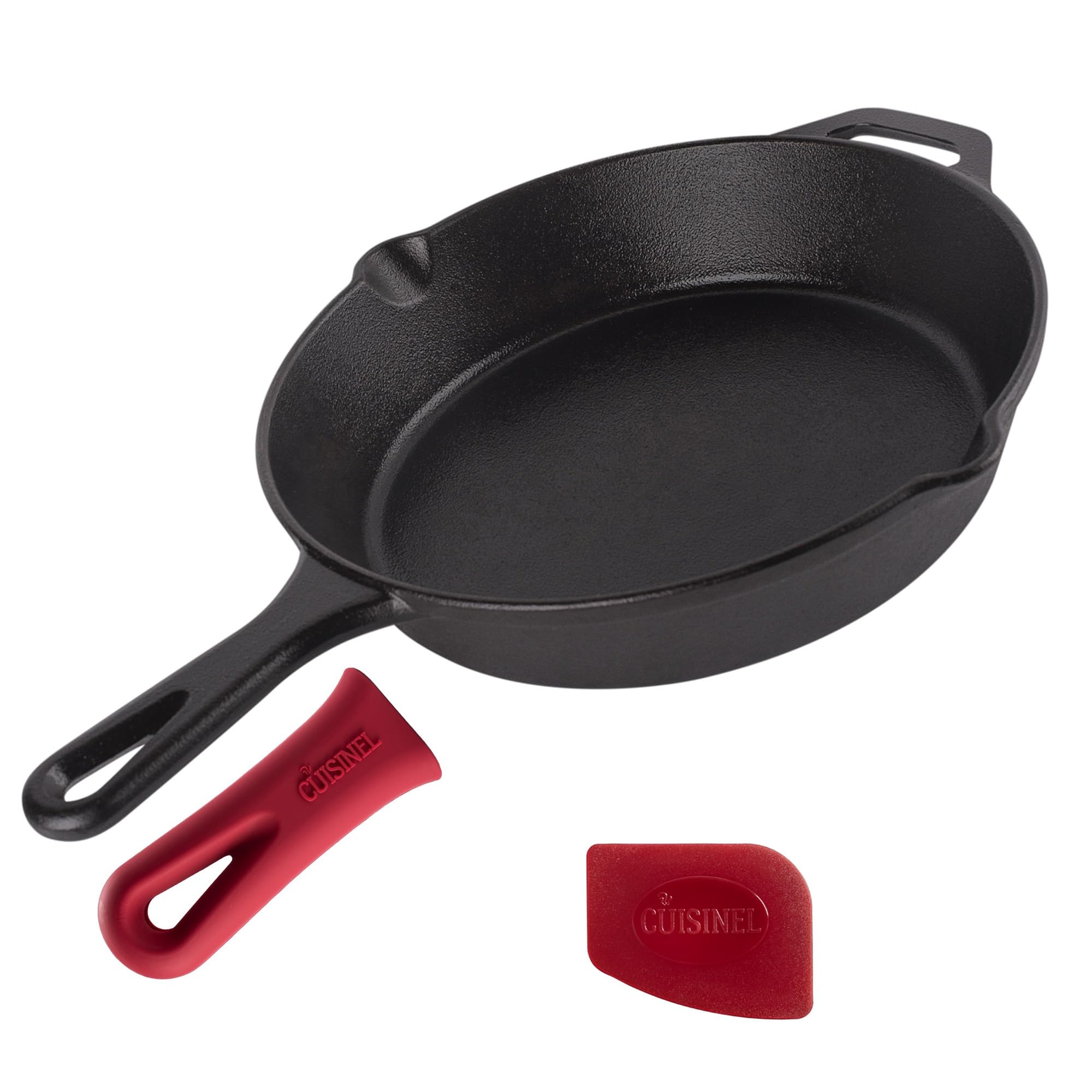 cuisinel Cast Iron Skillet - 10"-Inch / 25.4cm Pre-Seasoned Frying Pan + Silicone Handle Cover - Oven Safe Cookware - Indoor/Outdoor - Grill, Stove Top and Induction Safe