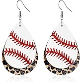 Baseball Leather Earrings for Women 3 Layer Faux Leather Leopard Print Earrings Glitter Sequin Teardrop Earrings-A