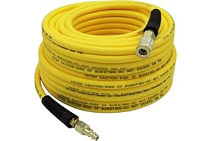YOTOO Hybrid Air Hose 1/4-Inch by 100-Feet 300 PSI Heavy Duty, Lightweight, Kink Resistant, All-Weather Flexibility with 1/4-Inch Industrial Air Fittings and Bend Restrictors,Yellow