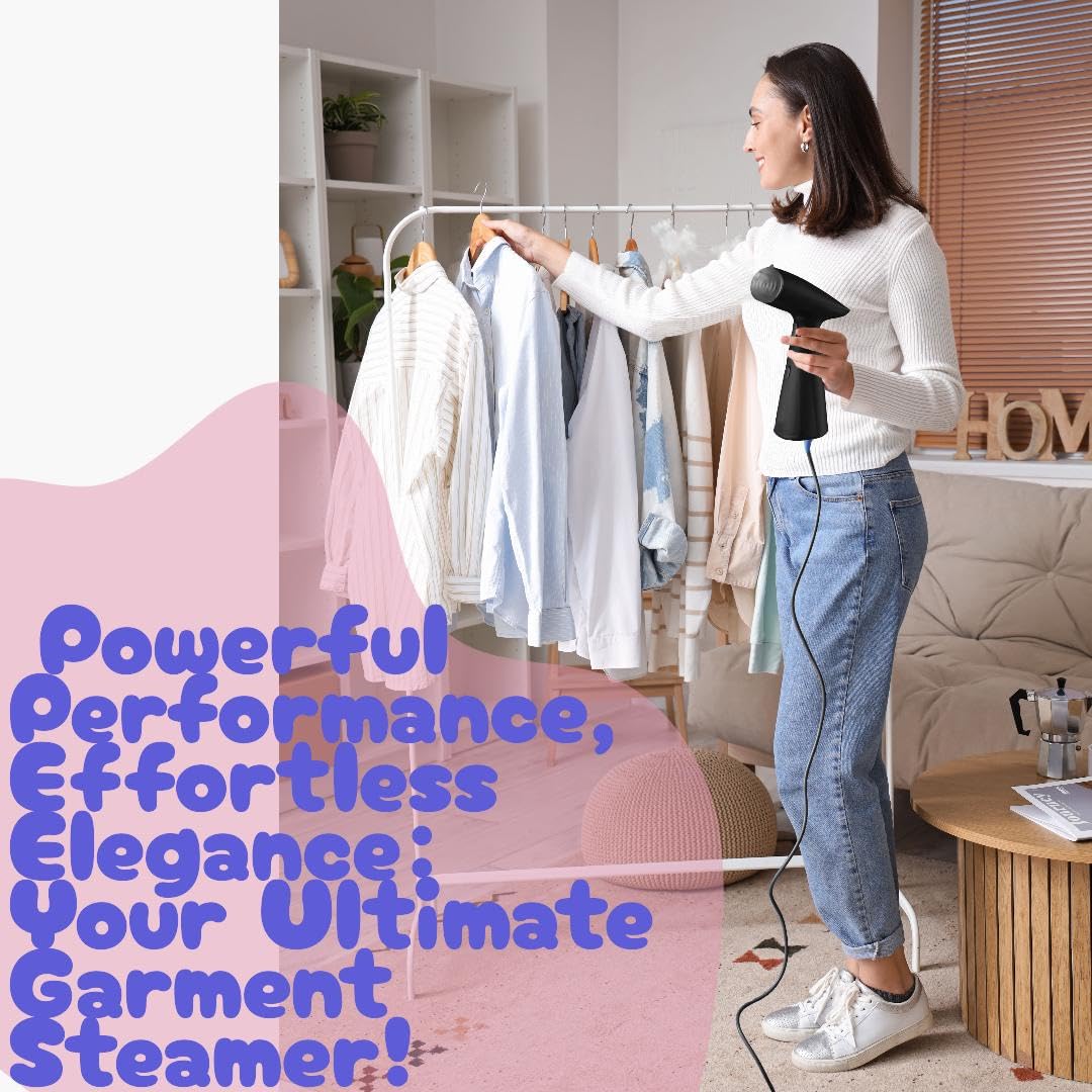 Travel Garment Steamer, Handheld Steamer for Clothes, Fast Heat-Up in 30 Seconds, 1000W Portable Steamer with 120ml Water Tank, Removes Wrinkles from Clothes, Garments, and Fabrics