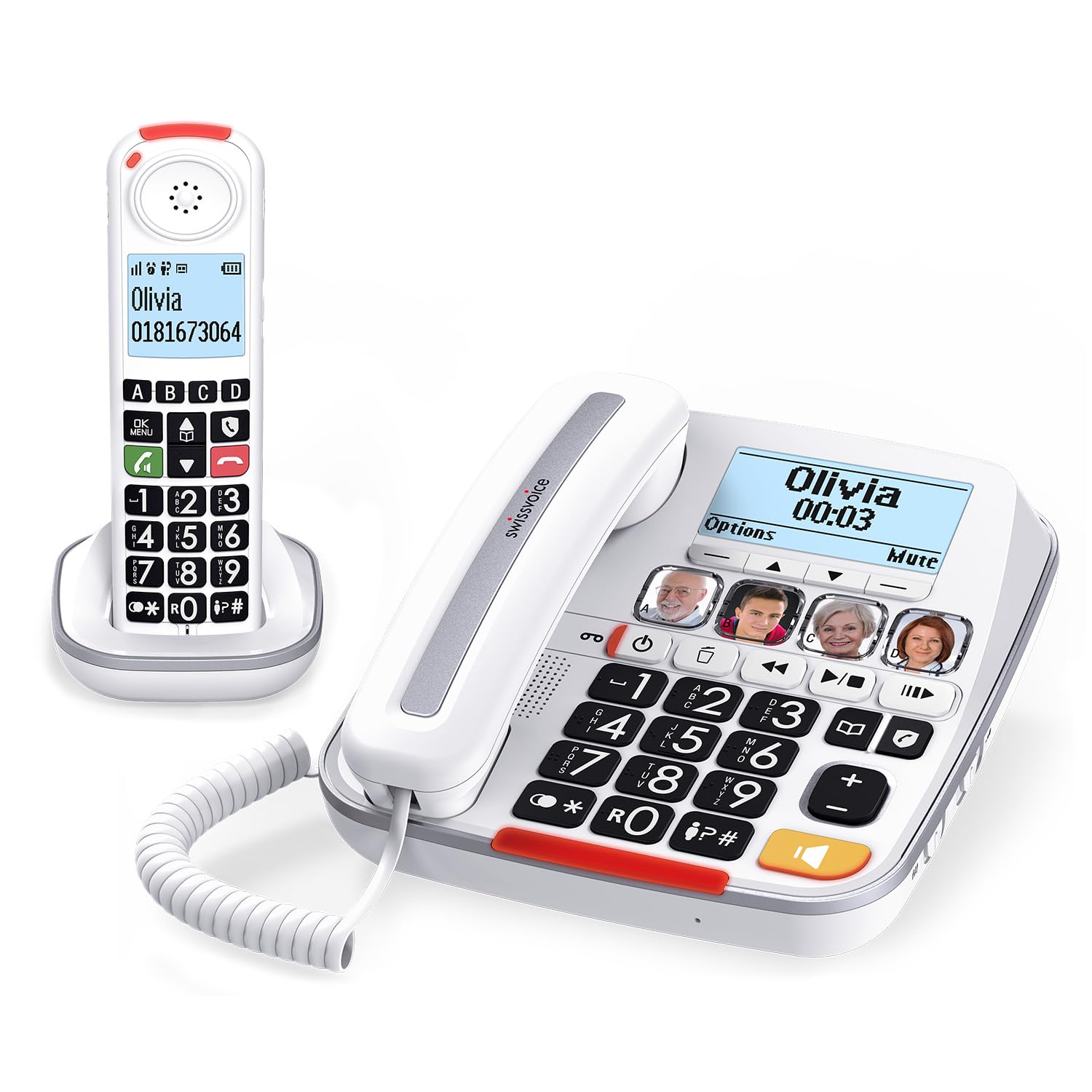 SWISSVOICE - Xtra 3355 Combo - DECT - Corded Telephone Cordless Handset - Large Keys Answering Machine - Audio Boost - Loud Ringtones - Hearing Aid Compatible - Call Block - White