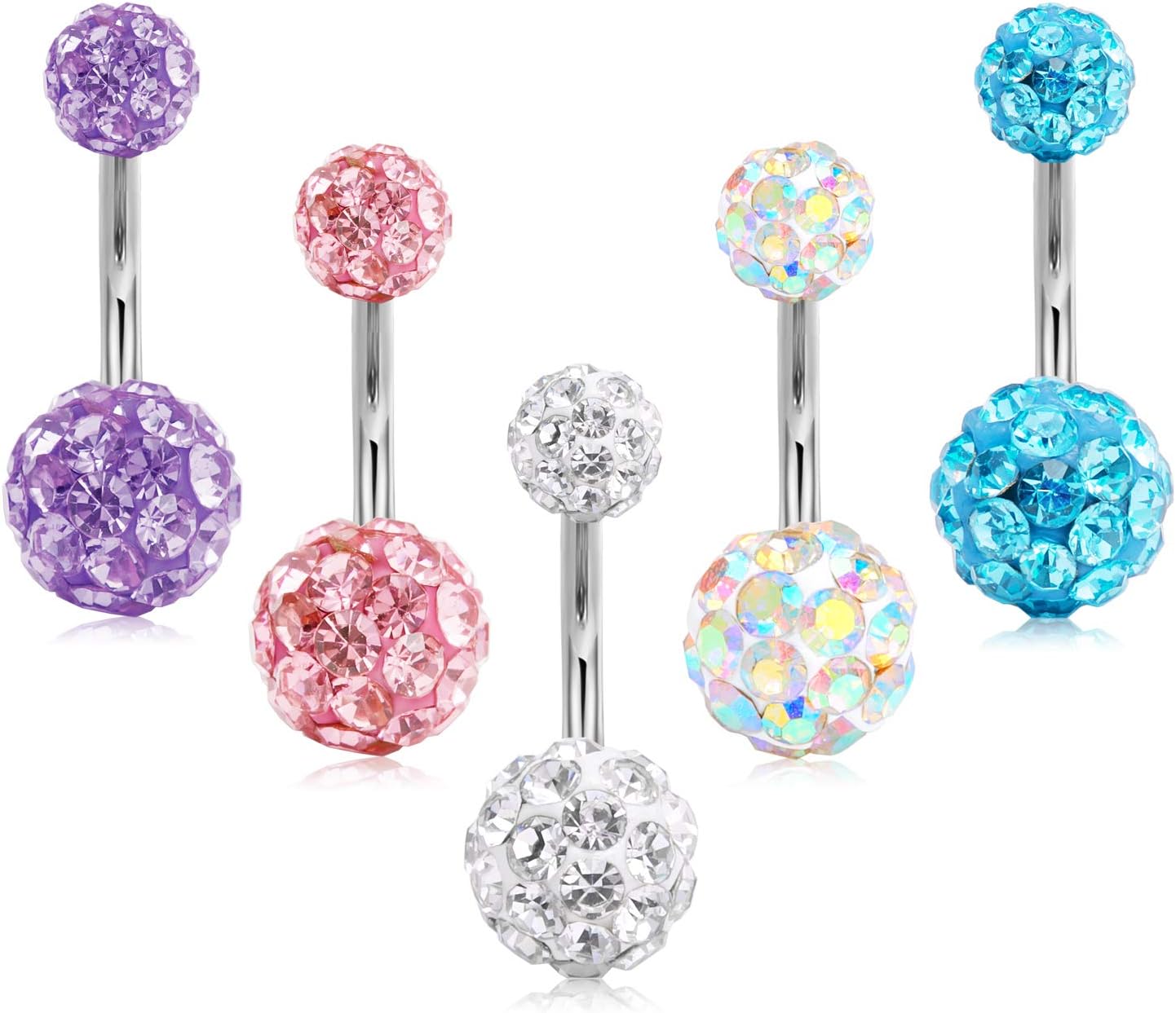 CrdifuBelly Bars 14G Belly Button Rings 6/8/10/12/14mm Stainless Steel Navel Piercing Jewellery