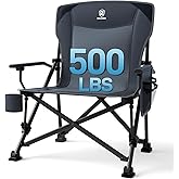 EVER ADVANCED Oversized Folding Camping Chair, for Adults Heavy Duty Lawn Chair with Side Pockets, Portable Collapsible Quad Chair for Outside, Support Up to 500lbs, Grey