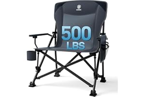 EVER ADVANCED Oversized Folding Camping Chair, for Adults Heavy Duty Lawn Chair with Side Pockets, Portable Collapsible Quad Chair for Outside, Support Up to 500lbs, Grey