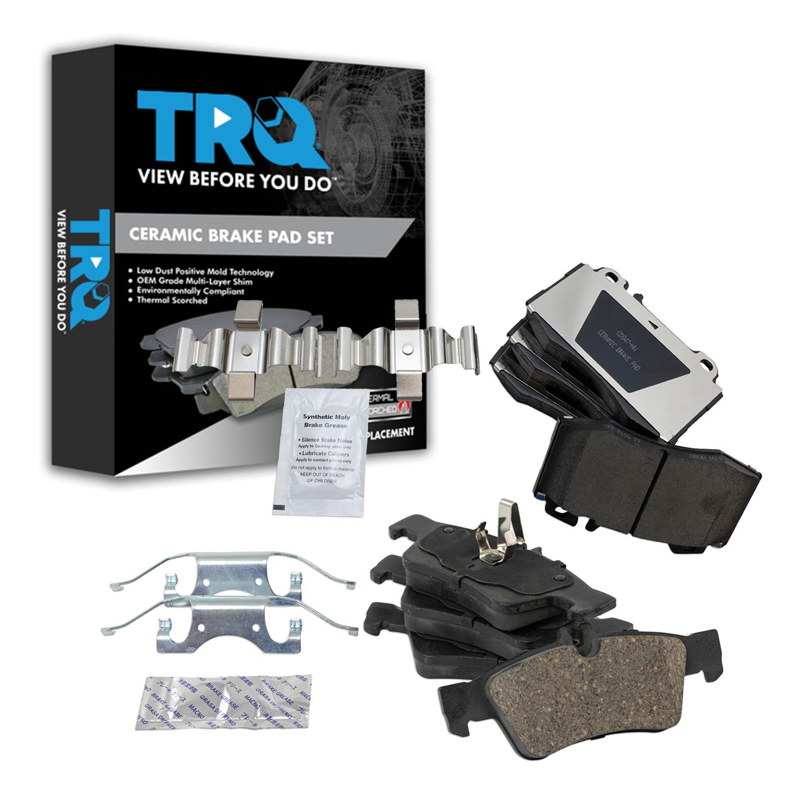 TRQ Front and Rear Brake Pad Set Ceramic Compatible with 2003-2006 Mercedes-Benz CL500 2003-2006 S430 2003-2006 S500 2003-2006 SL500 2003-2006 E500 Image