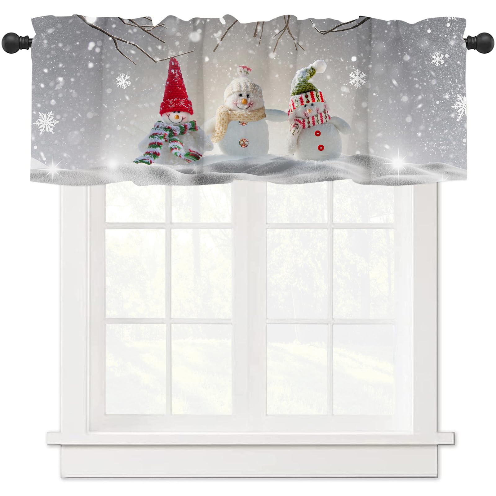 Abaysto Christmas Valance for Windows Snowman Christmas Window Toppers Valances Rod Pocket 1 Panel Xmas Tree Window Treatments for Bedroom Kitchen Bathroom 45x137cm