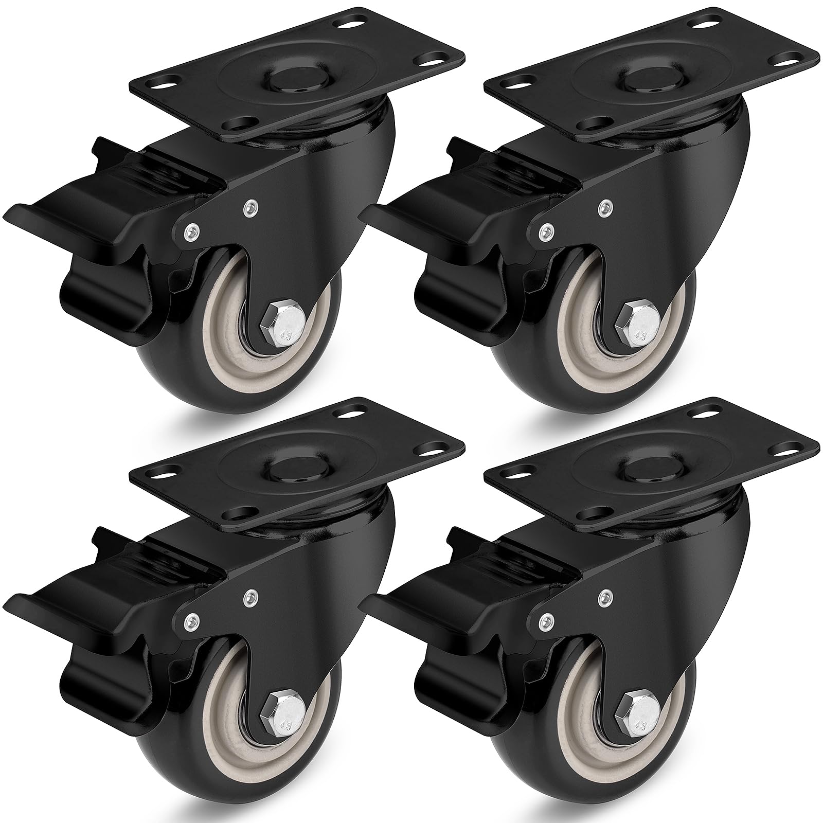 Photo 1 of 3 Inch Industrial Heavy Duty Swivel Caster Wheels with Brake,Set of 4 Safety Locking Casters,Load 1600lbs,Premium Polyurethane Wheels for Table,Trailer,Saw Table,Stage Toolbox,Bed,Corn Board (Black)