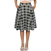 Sureple Skirts for Women Knee Length for Work Fall Elastic High Waist A-Line Flare Skirt Ruffle Hem with Pockets
