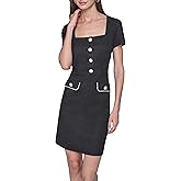 Karl Lagerfeld Womens Short Sleeve Stretch Texture Knit Tweed A-line Dress