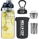 CHPINDAM 34oz tea bottle with infuser - Large Capacity Glass Water Bottle, With Time Mark, Stainless Steel Tea Strainer,Sleeve, BPA Free,For hot or cold drinks, coffee, tea and water