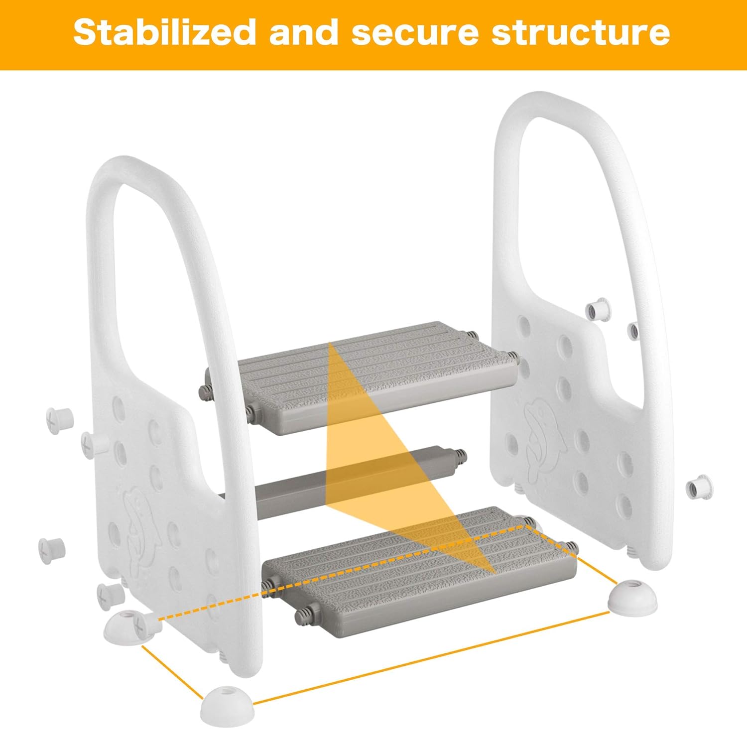 Two Step Stool with Handrails for Toddler and Kids, Standing Learning Tower for Bathroom Sink, Toilet Potty Training, Kitchen Counter with Safety Handrails and Non-Slip Pads (Gray, Height Adjustable) : Baby