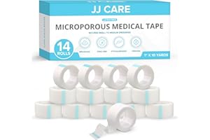 JJ CARE Micropore Tape [Pack of 14], 1” x 10 Yards, Breathable Paper Tape Medical Use, Latex-Free Paper Surgical Tape, Individually Boxed Paper Bandage Tape Rolls