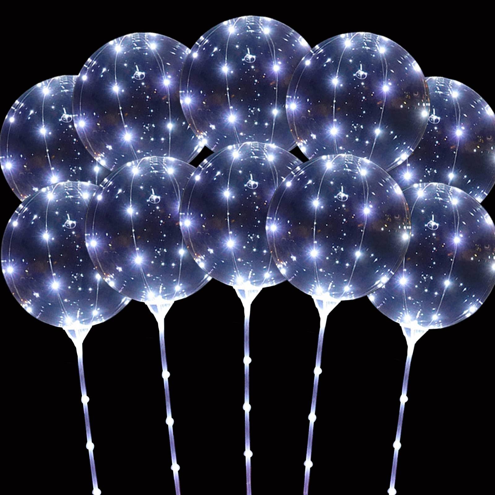 Photo 1 of Hokoad LED Balloons Light Up, 10 Pack LED Balloons with Sticks, 20 Inch Clear Bobo Balloon with Lights Helium Glow Bubble Lights for Party Supplies Valentines Decor (Cold White)