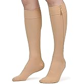 KEKING® Zipper Compression Socks for Men Women, Closed Toe, 20-30mmHg Firm Support Knee High Zipper Compression Stockings for Wide Calf - Varicose Veins, DVT, Shin Splints, Edema, Nursing, Beige XL