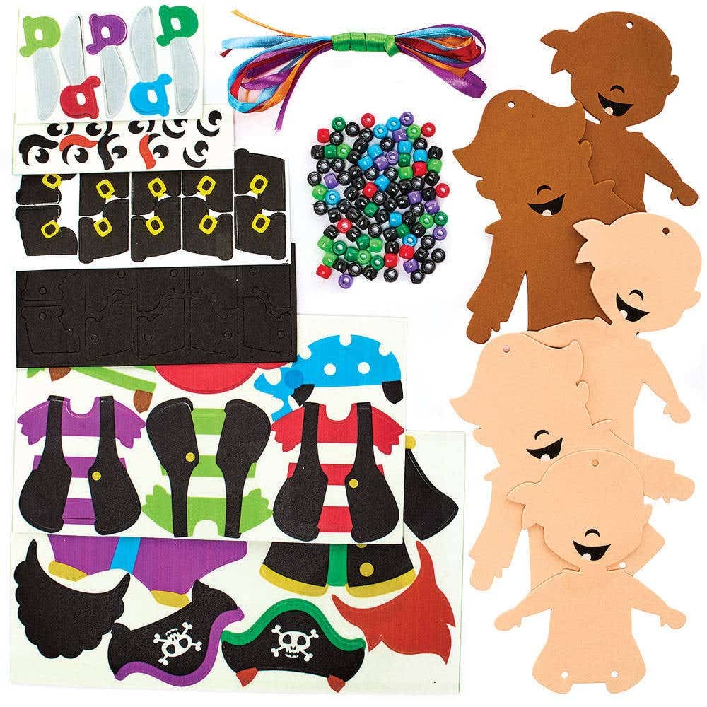 Baker Ross FC901 Pirate Dangly Legs Decoration Kits - Pack of 5, Kids Foam Crafts, Kids Bead Arts and Crafts