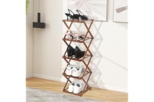 Fengzhizhu Bamboo Shoe Rack 5 Tier Foldable Shoe Rack Vertical Bamboo Shoe Organizer Free Standing Shelf for Entryway, Closet, Bedroom, Walnut Color