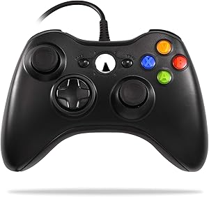 Xbox 360 Wired Controller, W&O USB Game Controller Compatible with Microsoft Xbox & Slim 360 PC Windows 7 8 10 (Black)