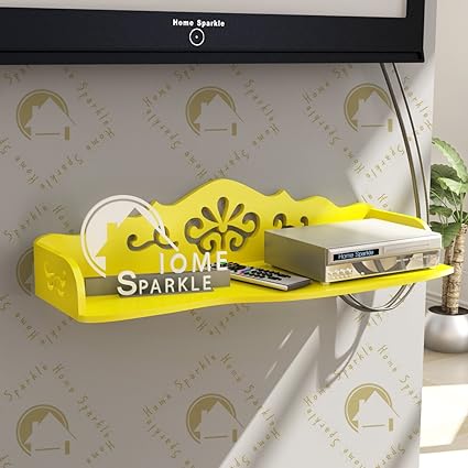 Home Sparkle Carved Engineered Wood Wall Shelf (60 cm x 23 cm x 14 cm, Yellow, Sh1008)