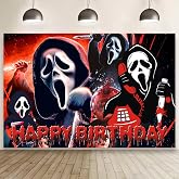 Scream Birthday Party Decorations, 5x3ft Happy Birthday Back Drop Banner Theme Backdrop Banner for Scream Party Decorations Indoor Outdoor.