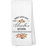 Voatok Abuela Floral Kitchen Towels, Abuela Gifts for Christmas Birthday from Grandkids Hand Towels, Best Grandma Gifts from Granddaughters Grandsons Dish Tea Towels for Kitchen, 16x24 Inches