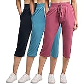 Real Essentials 3 Pack: Women's Capri Open Bottom Sweatpants - Casual Lounge Athletic Workout Yoga Pants with Pockets (Plus)