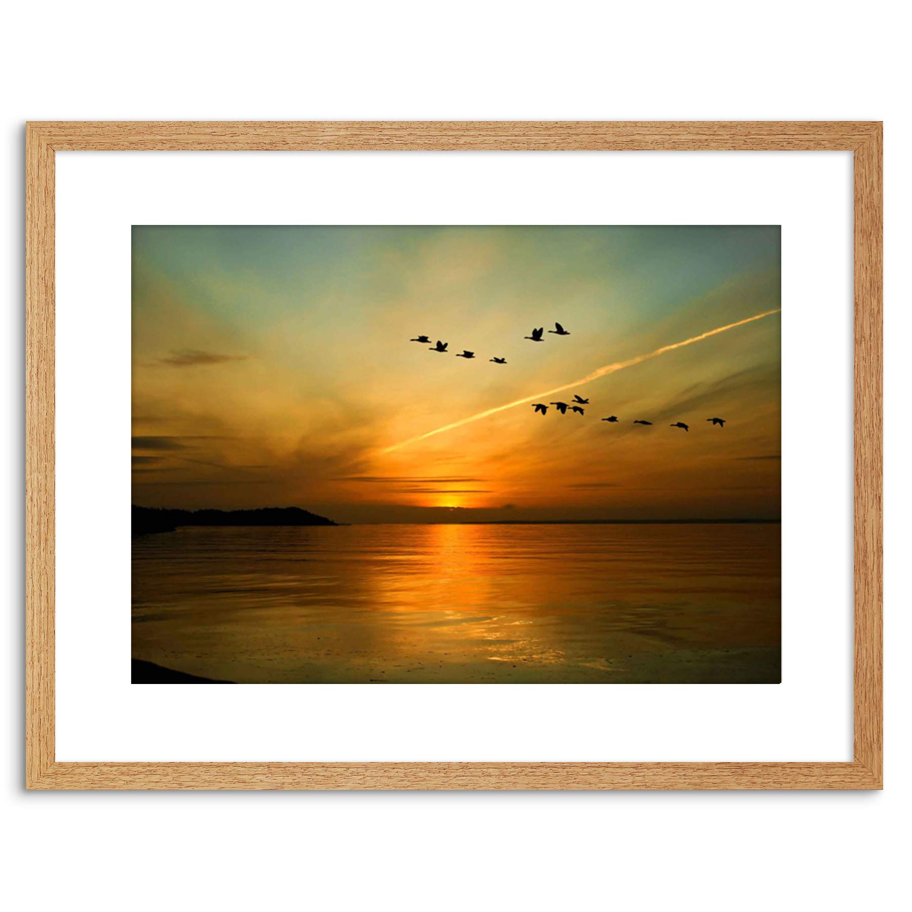 Wee Blue Coo 9x7 '' GEESE BIRD FORMATION SUNSET LAKE FRAMED ART PRINT PICTURE PHOTO F97X366