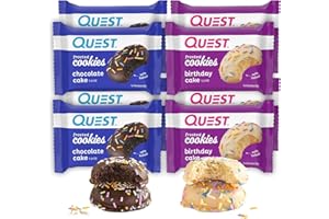 KOZY HOME Quest Nutrition Frosted Cookie Variety Pack - Birthday Cake & Chocolate Cake Flavors - 8 Soft & Chewy Cookies - Low Carb, Low Sugar, High Protein Snack - 25g (Kova Harper Packaging) (4x2 Pack)