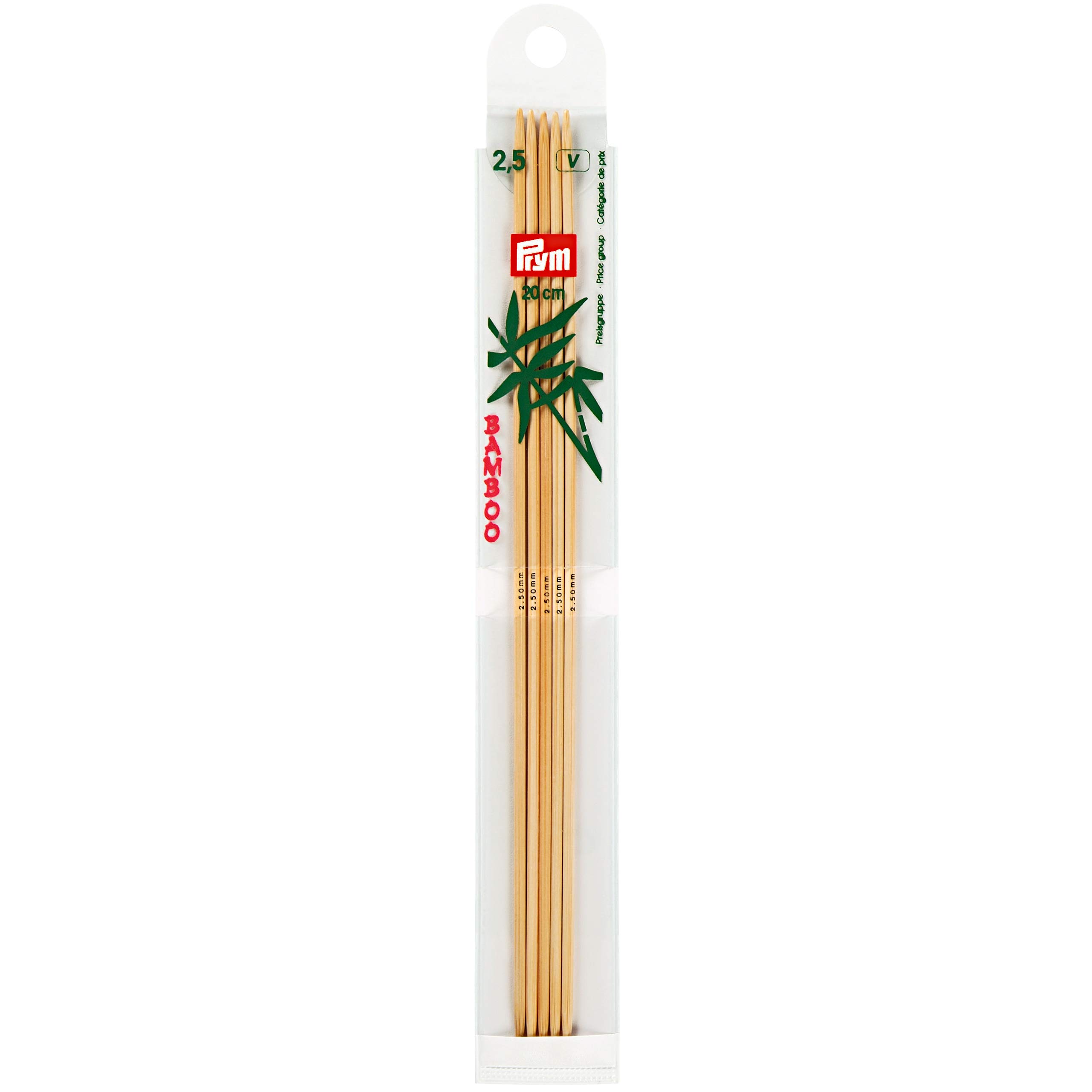 Prym 20 cm x 2.50 mm Double Pointed Glove Knitting Pins, Bamboo