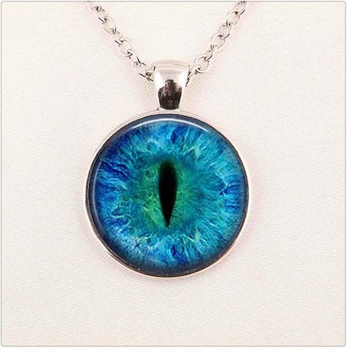 Amazon ガラスフォトジュエリードラゴンアイネックレス キャットアイネックレス ブルーアイネックレスガラスドームネックレス ネックレス 通販