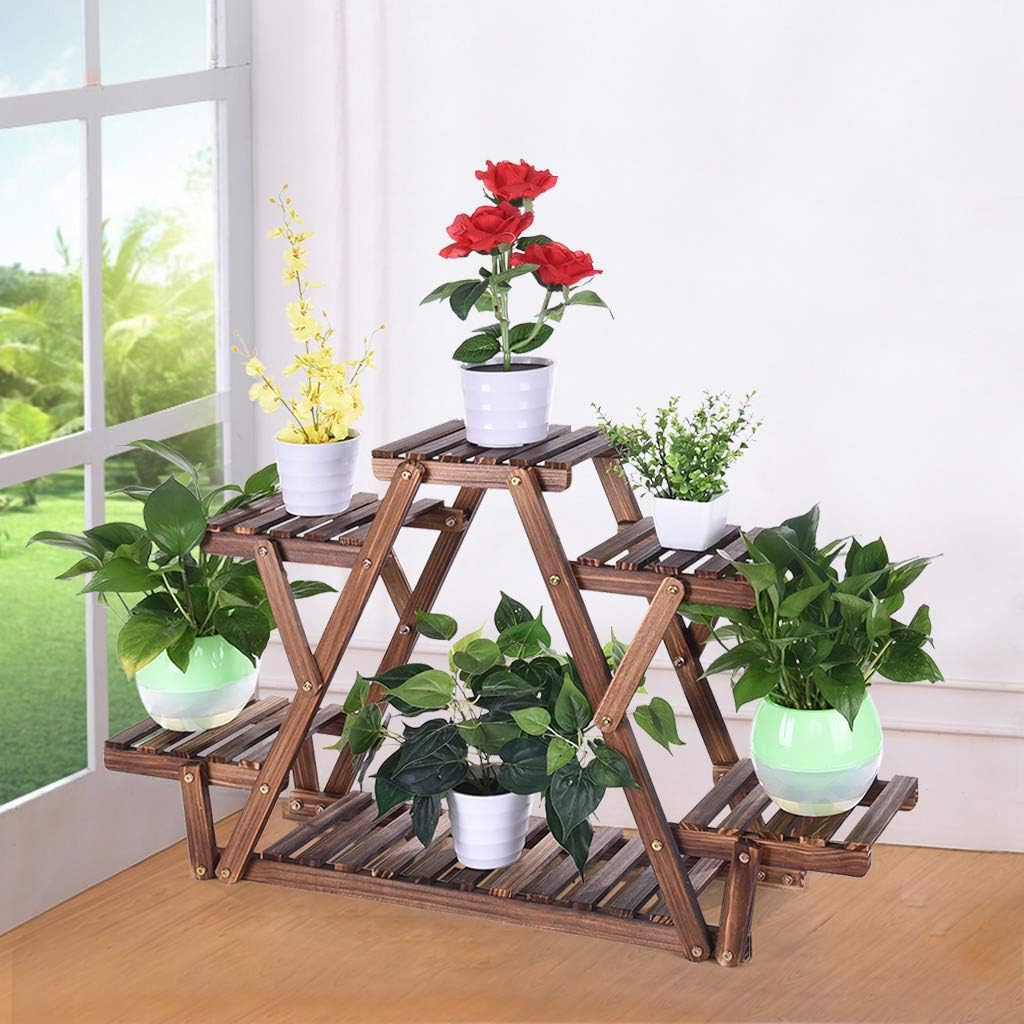 Luonita 6 Tier Wood Plant Stand Indoor Outdoor Multi Layer Flower Shelf Rack Higher and Lower Plant Holder in Garden Balcony Patio Living Room Corner Balcony,US Shipping