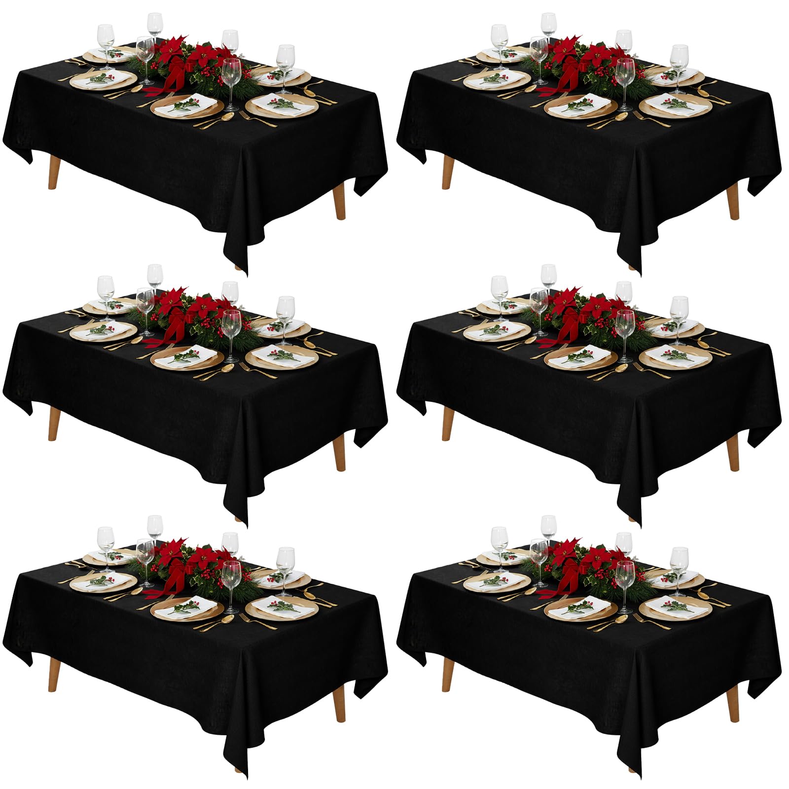Fixwal 6 Pack Black Table Cloth for Rectangle Table, 70 x 120 Inch Polyester Fabric Tablecloths Rectangular Table Covers 6-8ft for Party, Banquet, Dining, New Year Decorations, Graduation Image