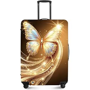 ANNA QUEEN Luxury Golden Butterfly Luggage Cover for 24-26inch Suitcase Protector Suitcase Cover Anti-Scratch,Stretchable Bag