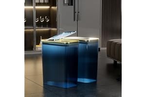 TODAYGO 2 Pack Small Trash Can with Lid, 10l/2.6gal Bathroom Trash Can 2 Pack, Bathroom Garbage Can with Press Top Lid Dog Proof, Plastic Narrow Slim Wastebaskets, Pretty Blue Trash Can, Office Trash Can