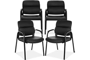 Oline Leather Guest Chair with Padded Arms, Reception Meeting Conference Waiting Room Lobby Home Desk Big and Tall Executive Office Chair, Black (4 Pack)