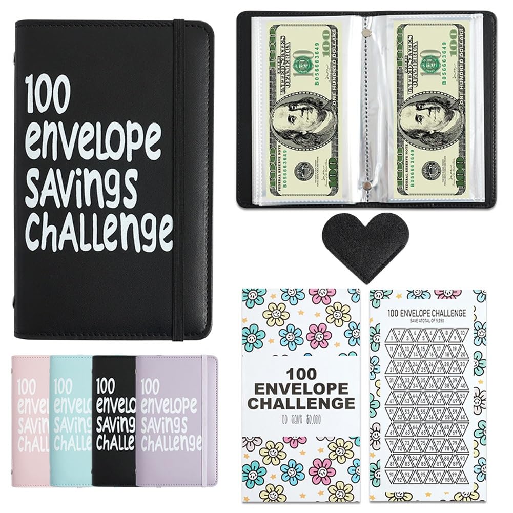 Photo 1 of 100 Days Money Saving Challenge Coin Envelope Budgetstorage Book, Mini 100 Envelopes Money Saving Challenge Book, Budget Binder for Cash Saving, Easy and Fun Way to Save $5,050(Black)