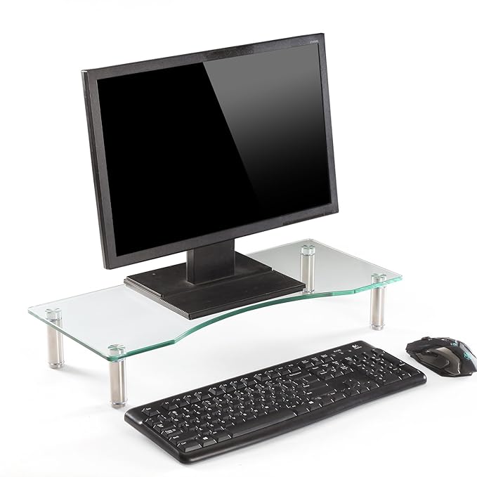 TTAP Clear Glass Monitor Stand / Laptop & Computer TV Screen Riser