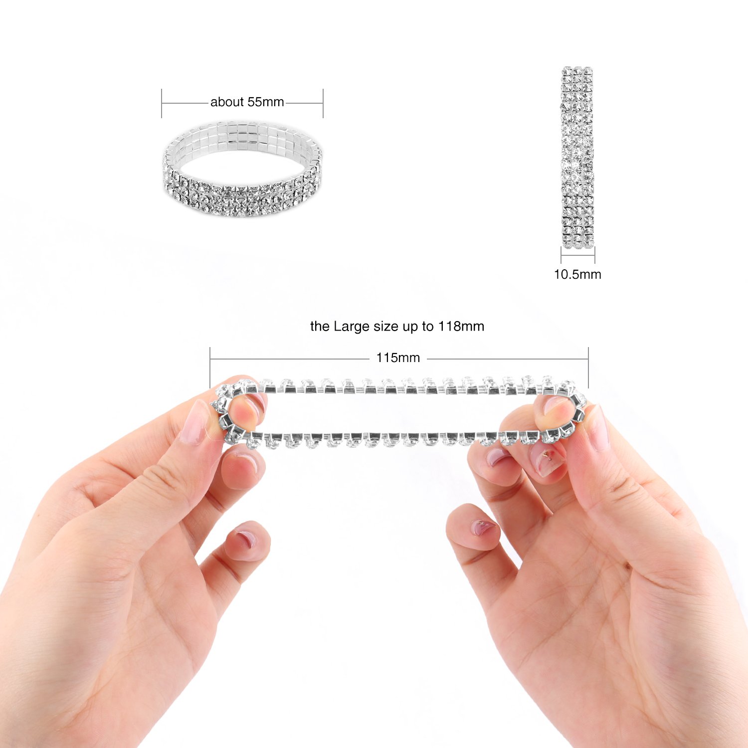 UHIBROS Bracelet for Women, Multicolor Crystal Zircon Bracelet Adjustable Fashion Braiding Bangle Twisted Mesh Bracelet (3 Row Sliver)