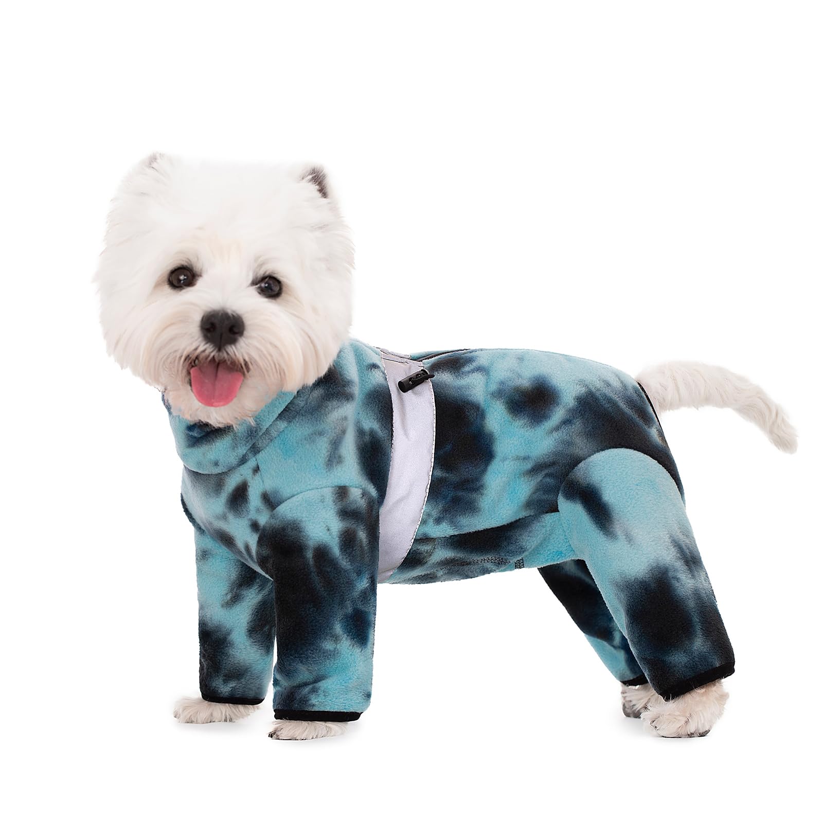 BT Bear Warm Coats Jackets for Dogs, Adjustable Dog Warm Fleece Jumpsuit Clothes With D-Ring Dog Winter Coat for Small Dogs,Tie dye blue L