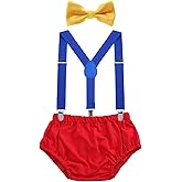 AWAYTR Baby Boys Cake Smash Outfit - First Birthday Party Suspenders Bow Tie Bloomers Set