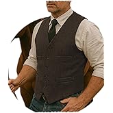 YYFew Hunting Mens Herringbone Vests Western Tweed Waistcoats Cowboy Vest for Men Vintage Casual