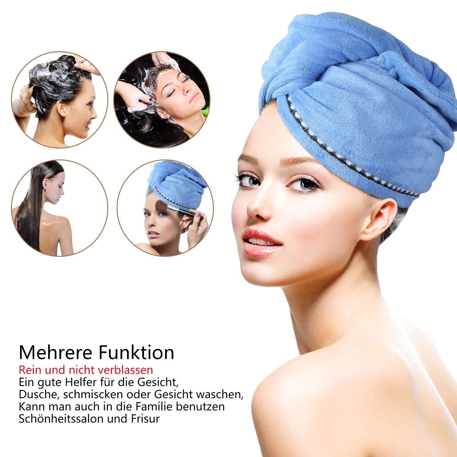 Wrap Turban Haartrockentuch Handtuch Kopftuch Haartrockentuch Wrap Turban Haartrockentuch Handtuch Kopftuch Haartrockentuch Handtücher Haarpunzel Haar trocknendes Tuch Schnelltrocknend saugfähig Baumwolle 2 pcs