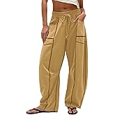Burtell Summer Casual Wide Leg Pants for Women Drawstring Baggy Barrel Sweatpants High Waist Palazzo Lounge Pant with Pockets