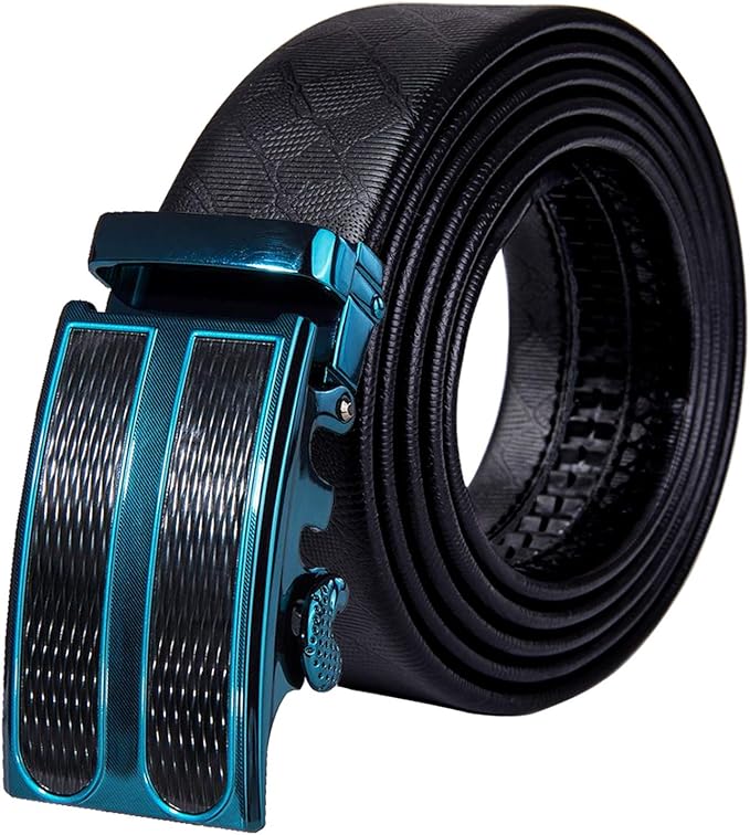 DiBanGu Black Men's Belt,Blue Automatic Buckle Mens Ratchet Belt, Real