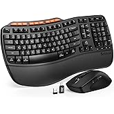 Ergonomic Wireless Keyboard and Mouse Combo, 2.4G Full Size Wave Key Board with Cushioned Palm Rest, Natural Typing, 3 DPI Adjustable Mouse, USB-A & C for Computer/Laptop/Mac/Tablet – Sablute