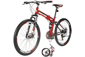EUROBIKE 26”/27.5" Mountain Bike,Full Suspension Folding Mountain Bike,21 Speed Foldable Bicycle Men or Women MTB for Afult