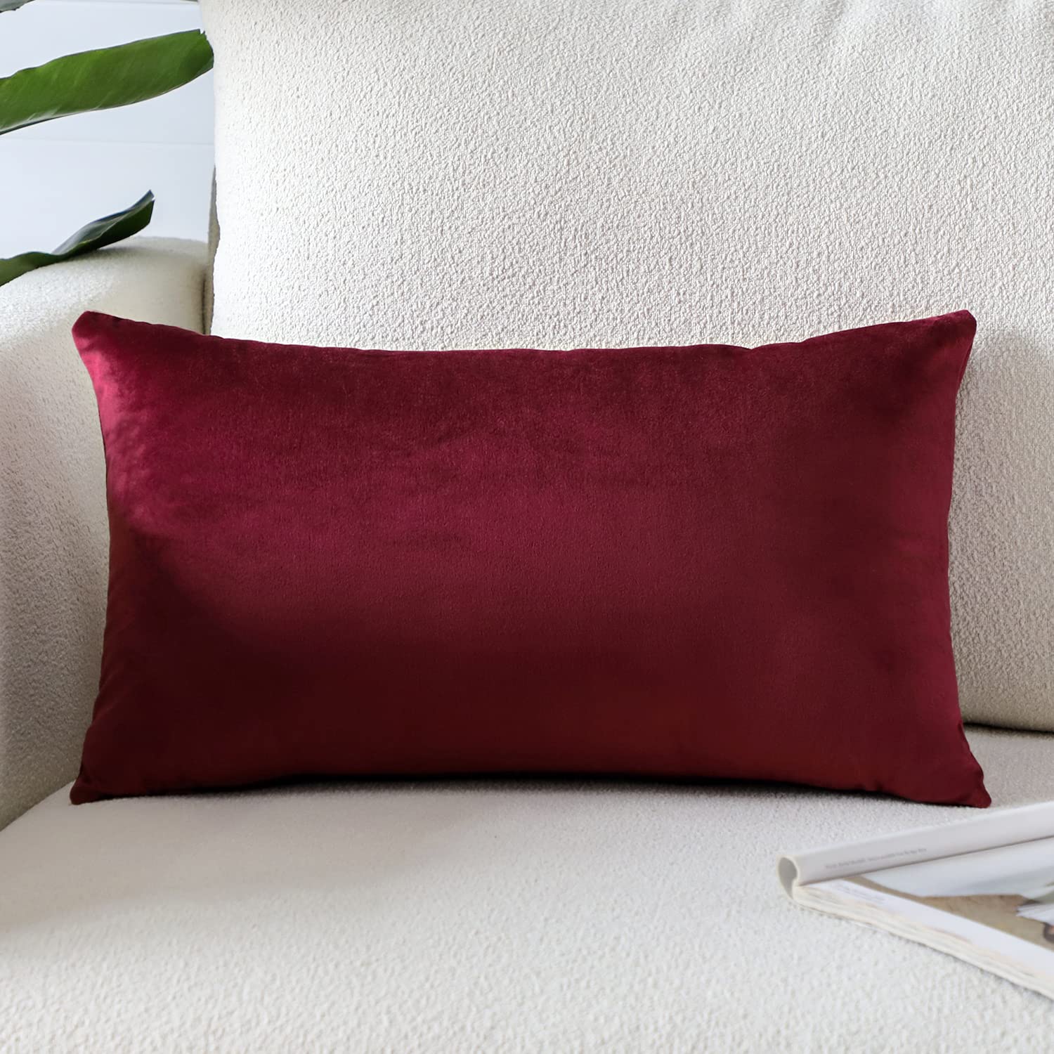 Photo 1 of Artscope Luxury Velvet Pillow Covers Super Soft Decorative Square Throw Pillow Covers Case Cushion Covers for Sofa Couch Bedroom Car Decor 12x20 Inch Wine Red