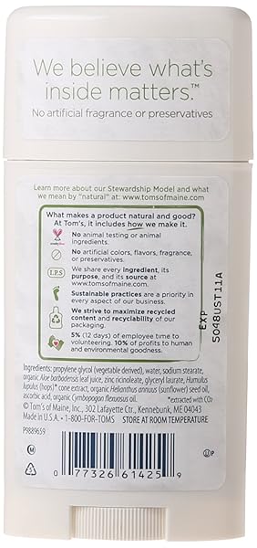 TOM’S OF MAINE LONG-LASTING ALUMINUM-FREE NATURAL DEODORANT FOR WOMEN, UNSCENTED, 2.25 OZ.