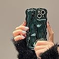 FABSPARK Case for iPhone 15 Pro Max,3D Meteorite Bubble Pattern Electroplate Plating Glitter Curly Wavy Frame Glossy Case,Soft TPU Shockproof for iPhone 15 Pro Max 6.7 Inch,Dark Green