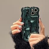 FABSPARK for iPhone 15,3D Bubble Electroplate Wavy Case,Dark Green | Meteorite Pattern Plating Glitter Curly Wavy Frame Glossy Case,Soft TPU Shockproof for iPhone 15 6.1 Inch,Dark Green